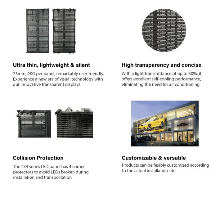 TSR Series P3.9-7.8 Transparent Rental LED Display, die casting panel design, lightweight 4