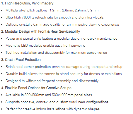 IRB Series Indoor LED Display &ndash; 7680Hz High Refresh, 1.9mm&ndash;3.9mm Pixel Pitch, Curved Panel Options, Crash-Proof & Tool-Free Modular Design 1