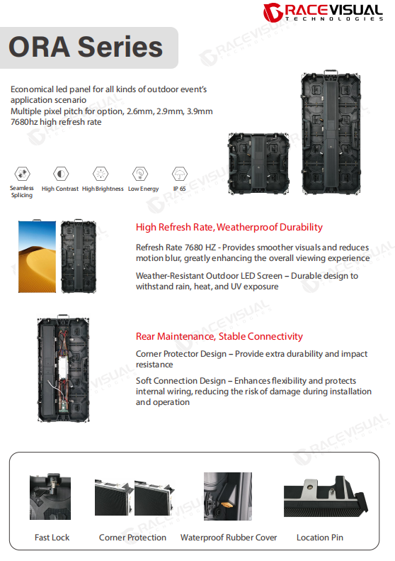 ORA Series P3.9 Outdoor LED Display Panel - Front view showing high-resolution LED matrix